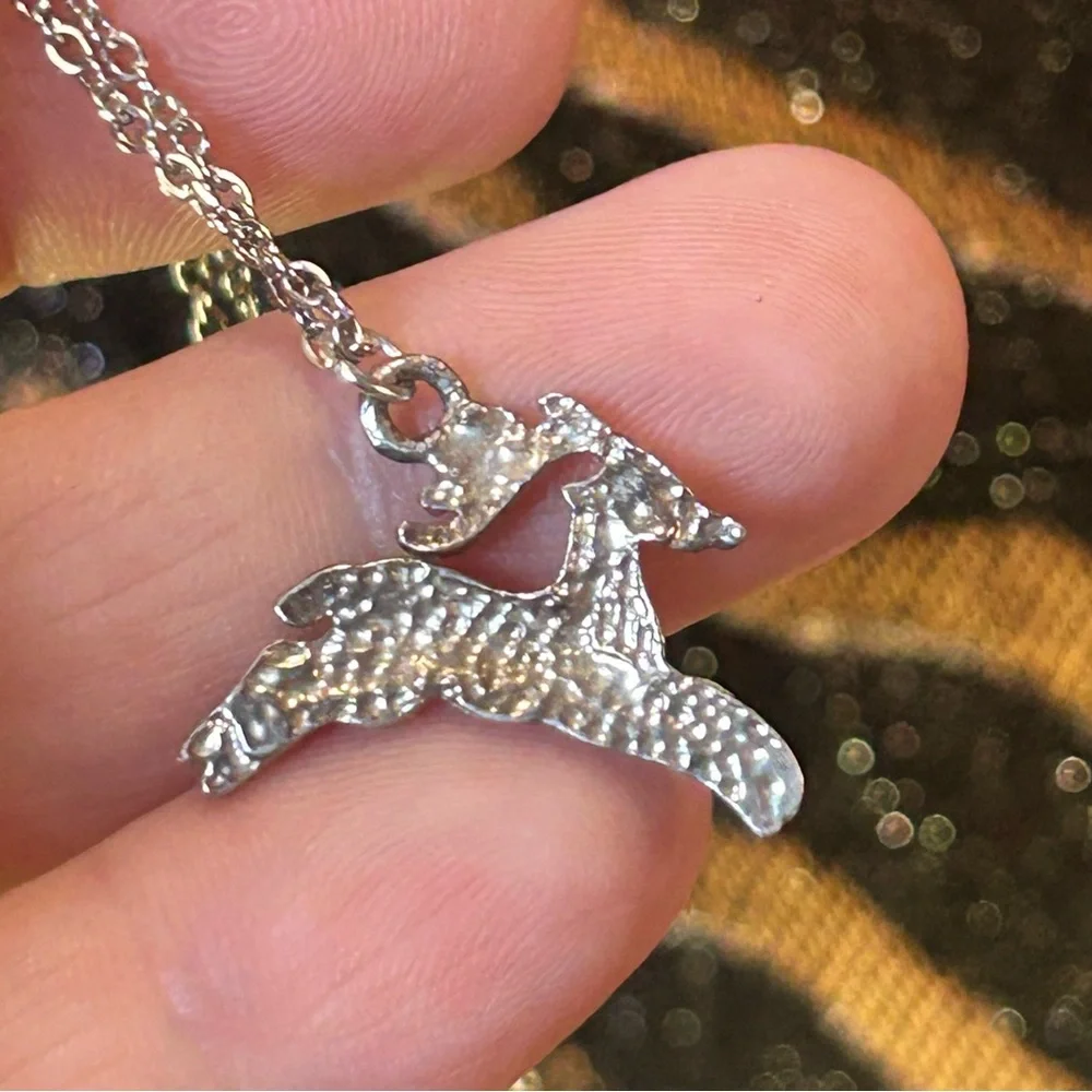 Handcrafted vintage sparkle enamel reindeer pendant on chain necklace